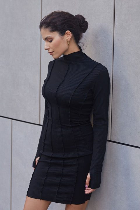 Black Embossed Midi Dress