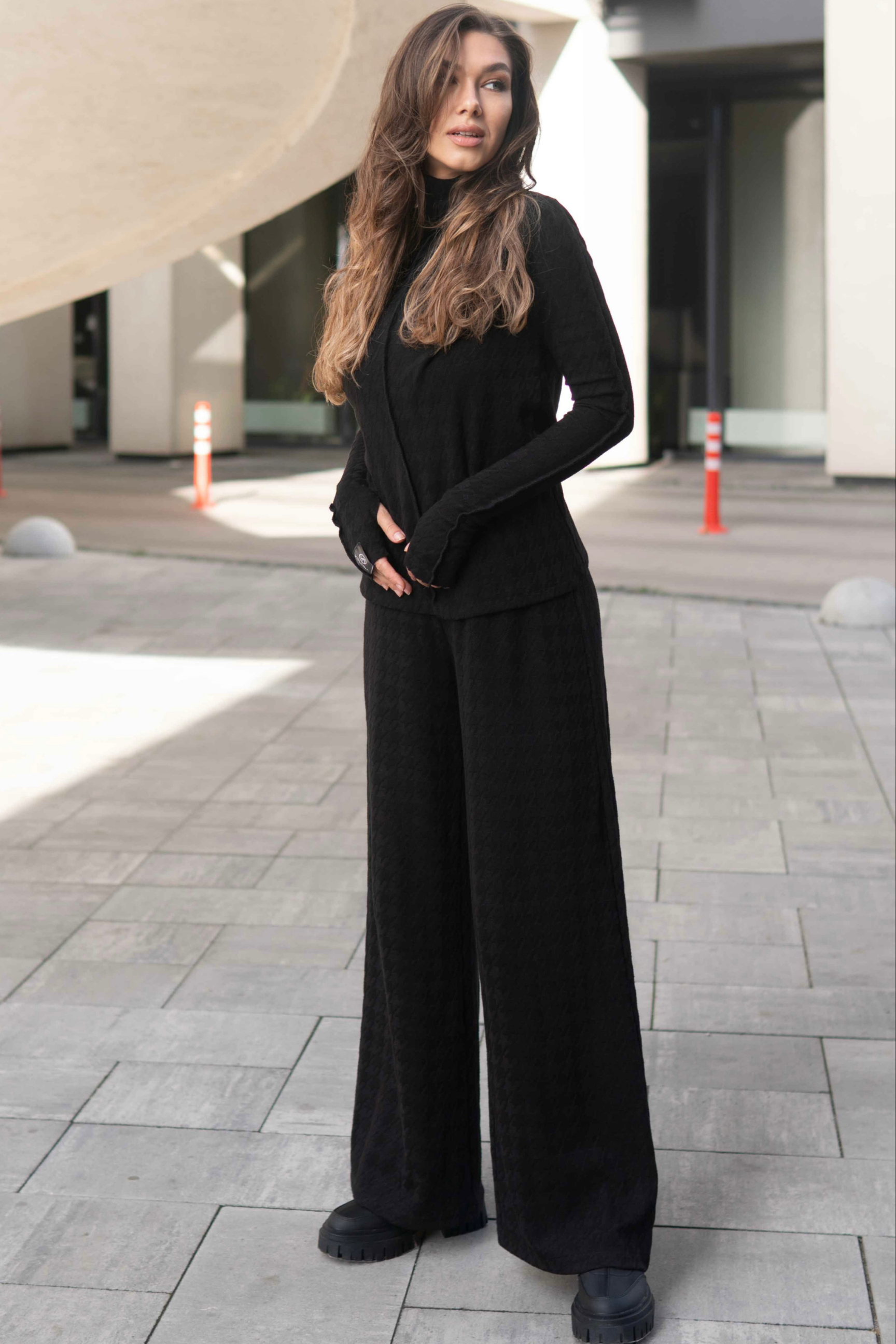Black Angora Set with Long Sleeve Shirt and Long Pants