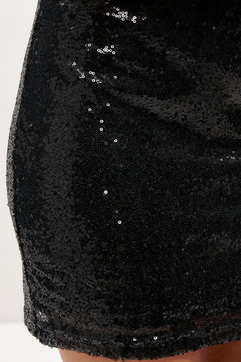 Sequin Mini Nightlife Holliday Dress in Glitter - Black