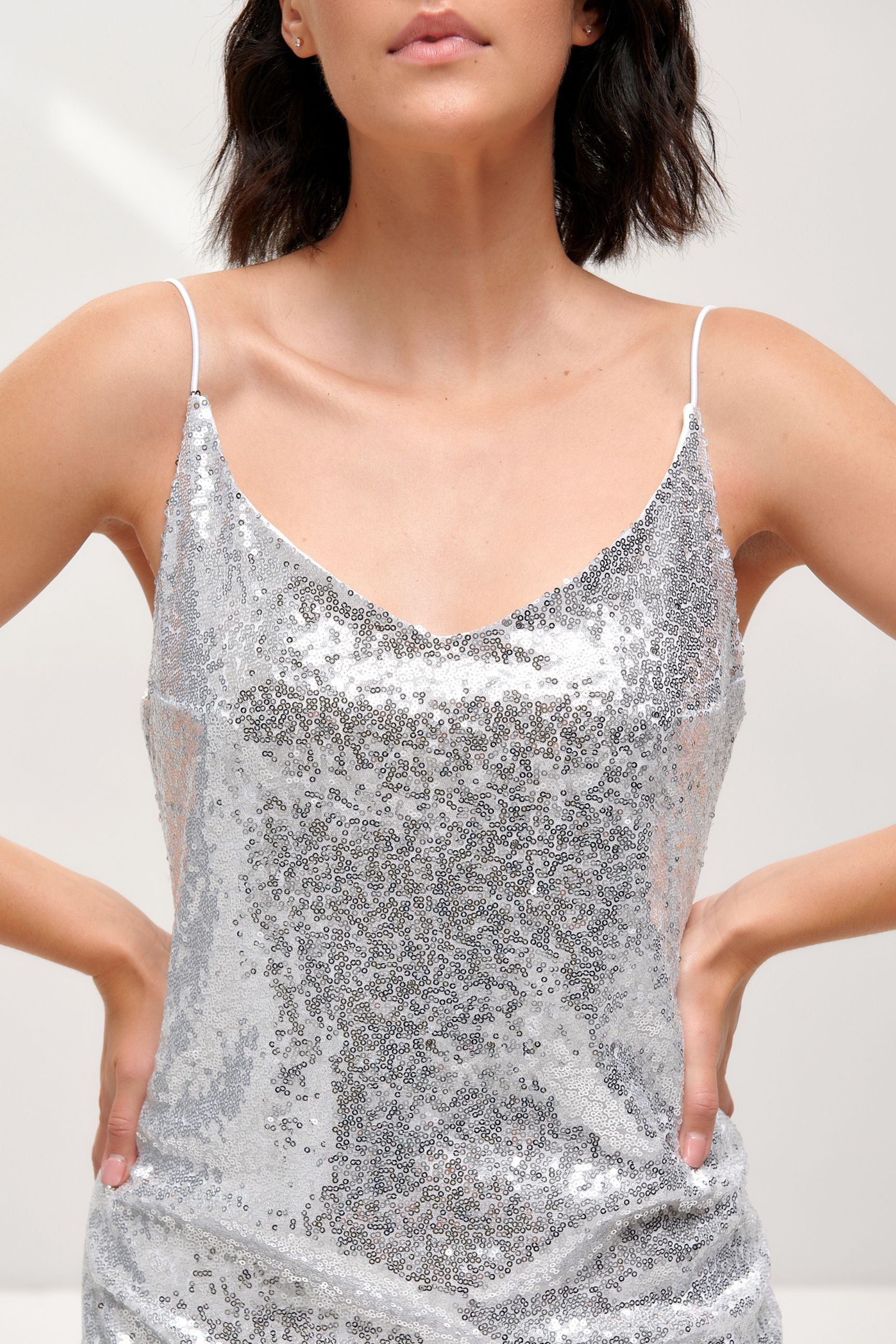 Sequin Mini Nightlife Holliday Dress in Glitter - Metallic Silver