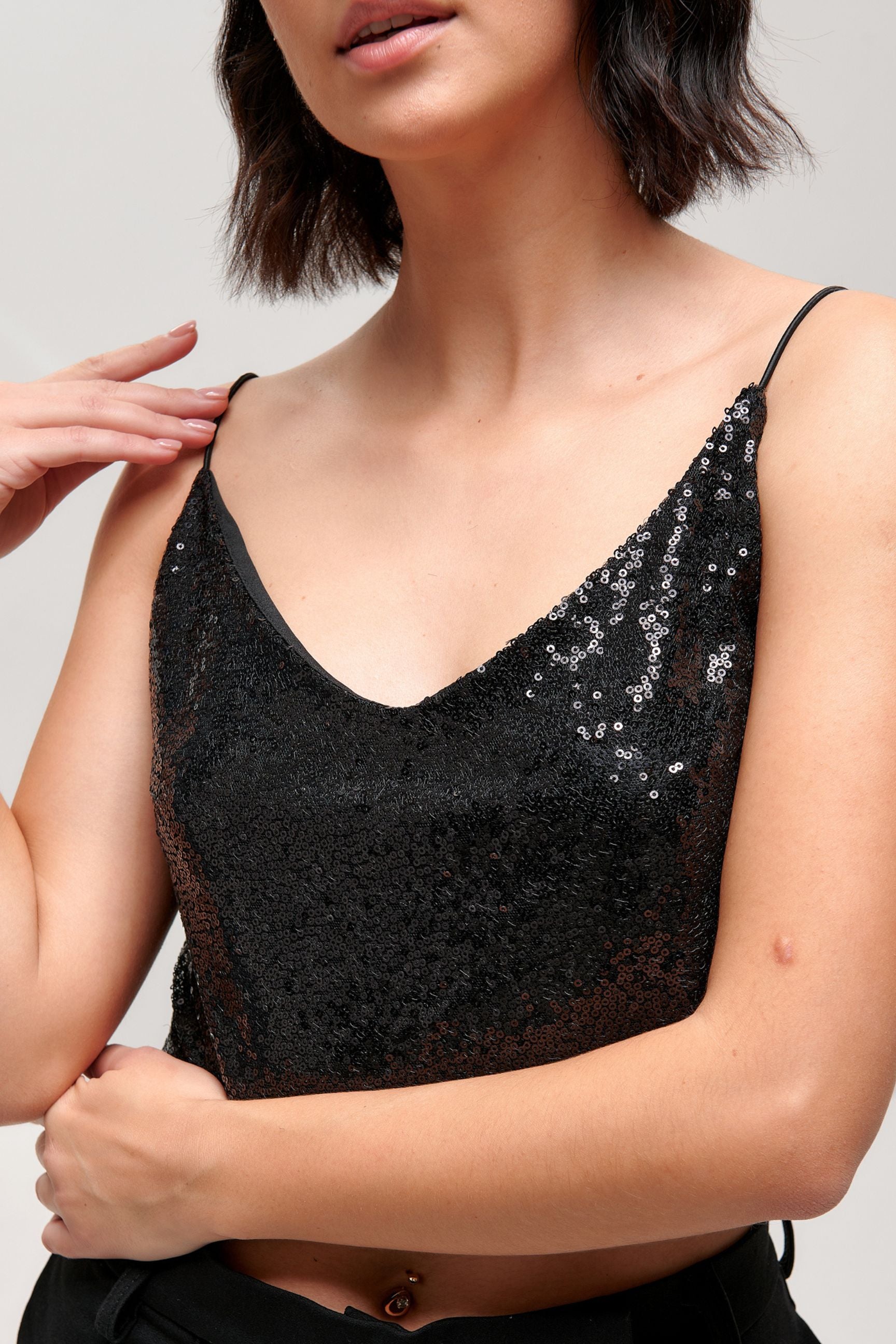 Sequin Crop Top in Glitter for Women - Black