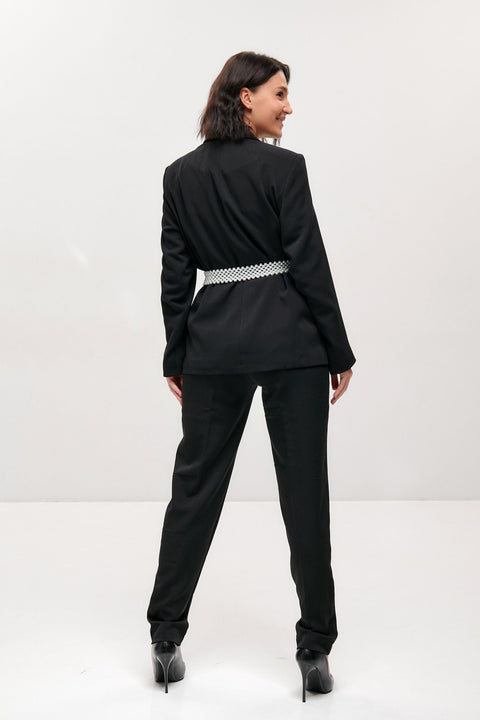Black Formal Suit for Women, Open Front Blazer & Trousers Suit, Business Suit without Buttons