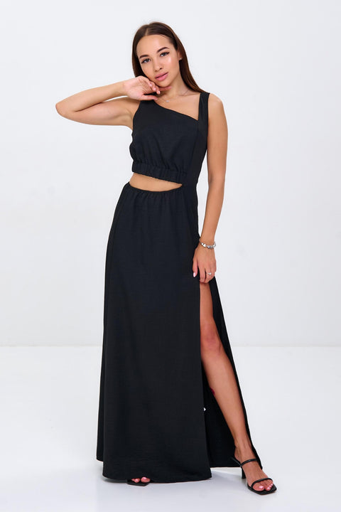 Black Maxi Dress, Side Slit Dress, Handmade Dress