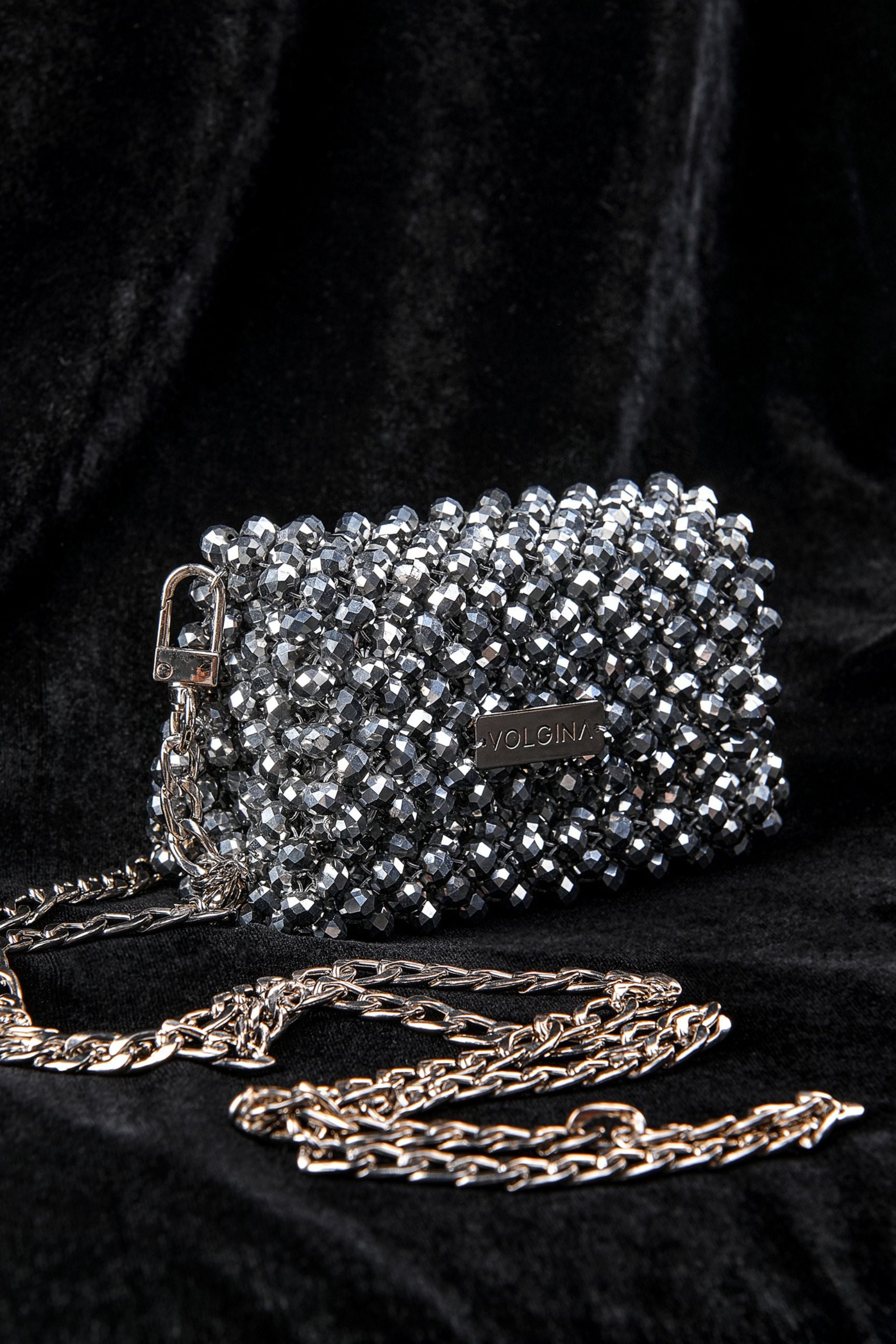 Handmade Silver Clutch Bag with Swarovski Crystal Beads