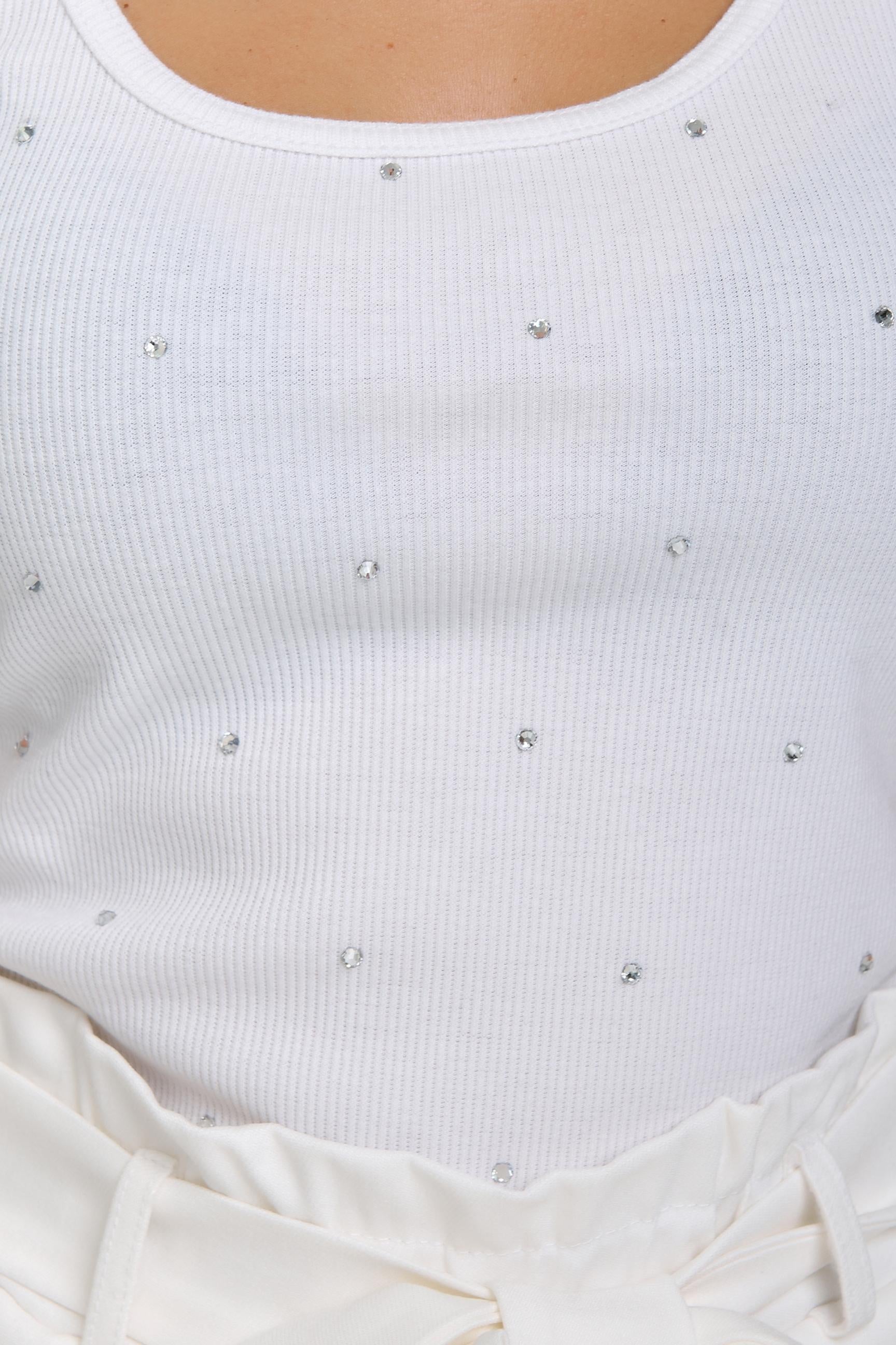 VOLGINA Couture White Handmade Tank Top with Swarovski Rhinestones + White Handmade Shorts Bundle