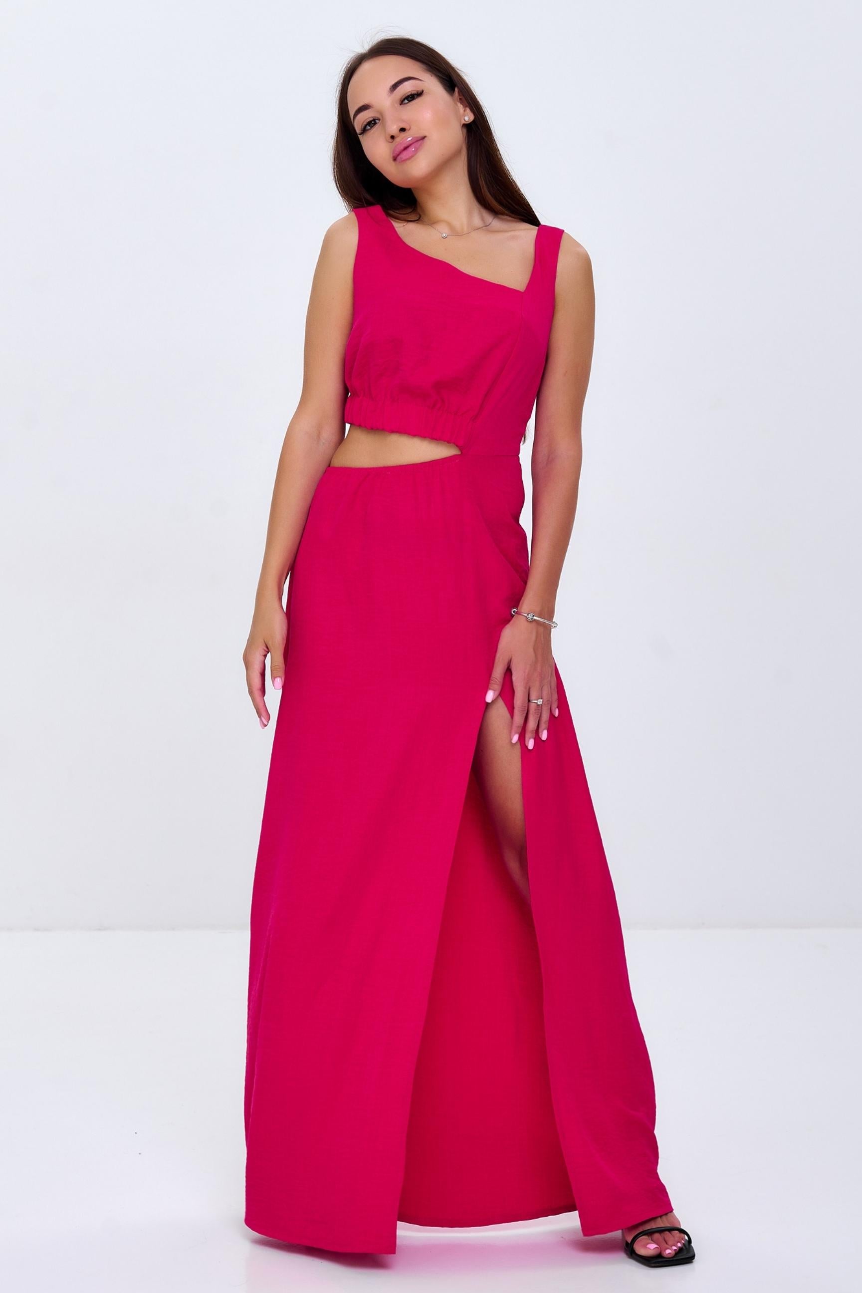 Crimson Maxi Dress, Side Slit Dress, Handmade Dress