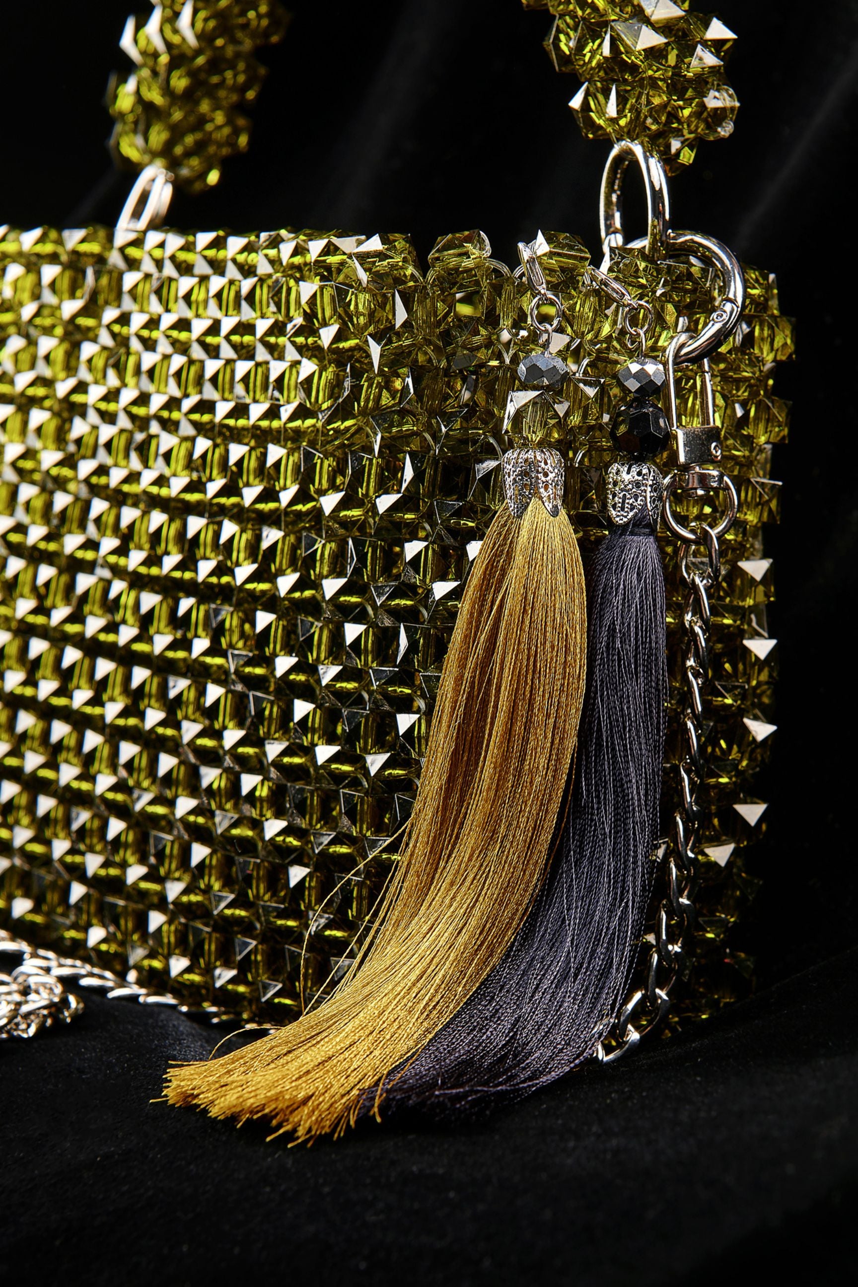 Golden Handbag with Swarovski Acrylic Beads, Handmade