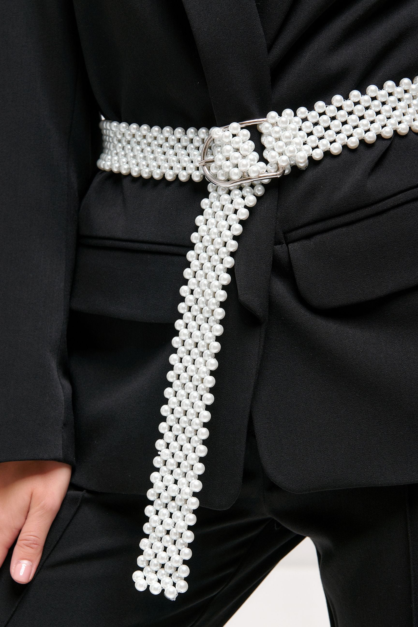 Beaded Belt for Women with Swarovski Pearl Beads and Metal Buckle Belt