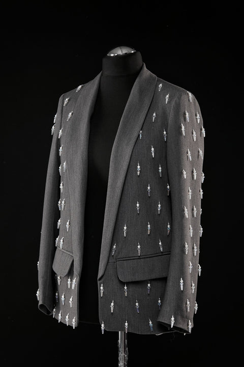 Open Front Blazer & Trousers Suit, Classic Suit for Women, Business Suit with Swarovski Pearls and Crystal Beads