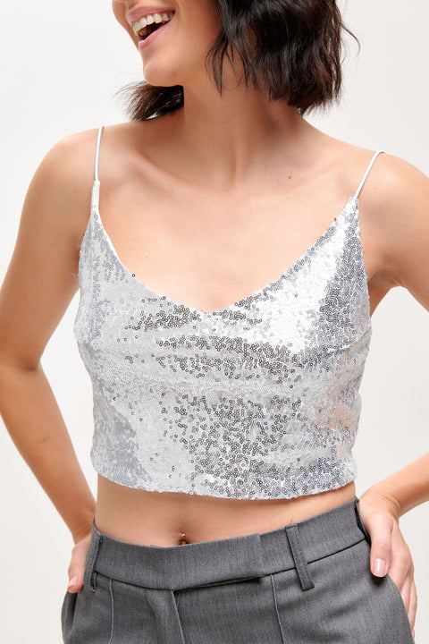 VOLGINA Original Silver Crop Top + Silver Nightlife Skirt Bundle