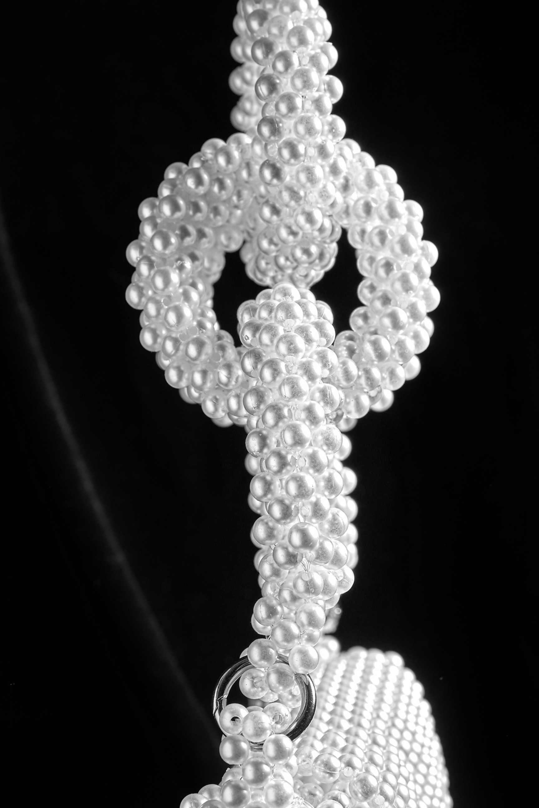 White Medium Handbag with Swarovski Pearl Beads, Handmade