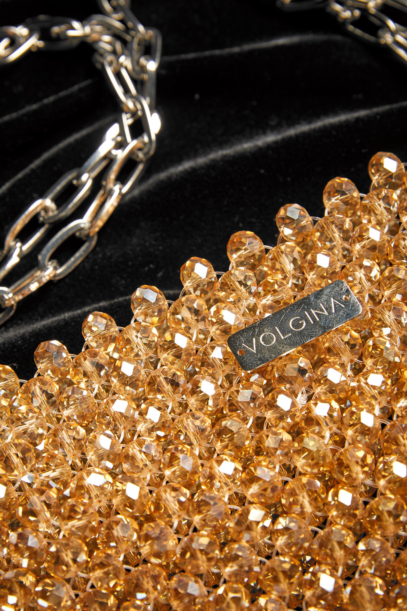 Honey Handbag with Swarovski Crystal Beads, Handmade