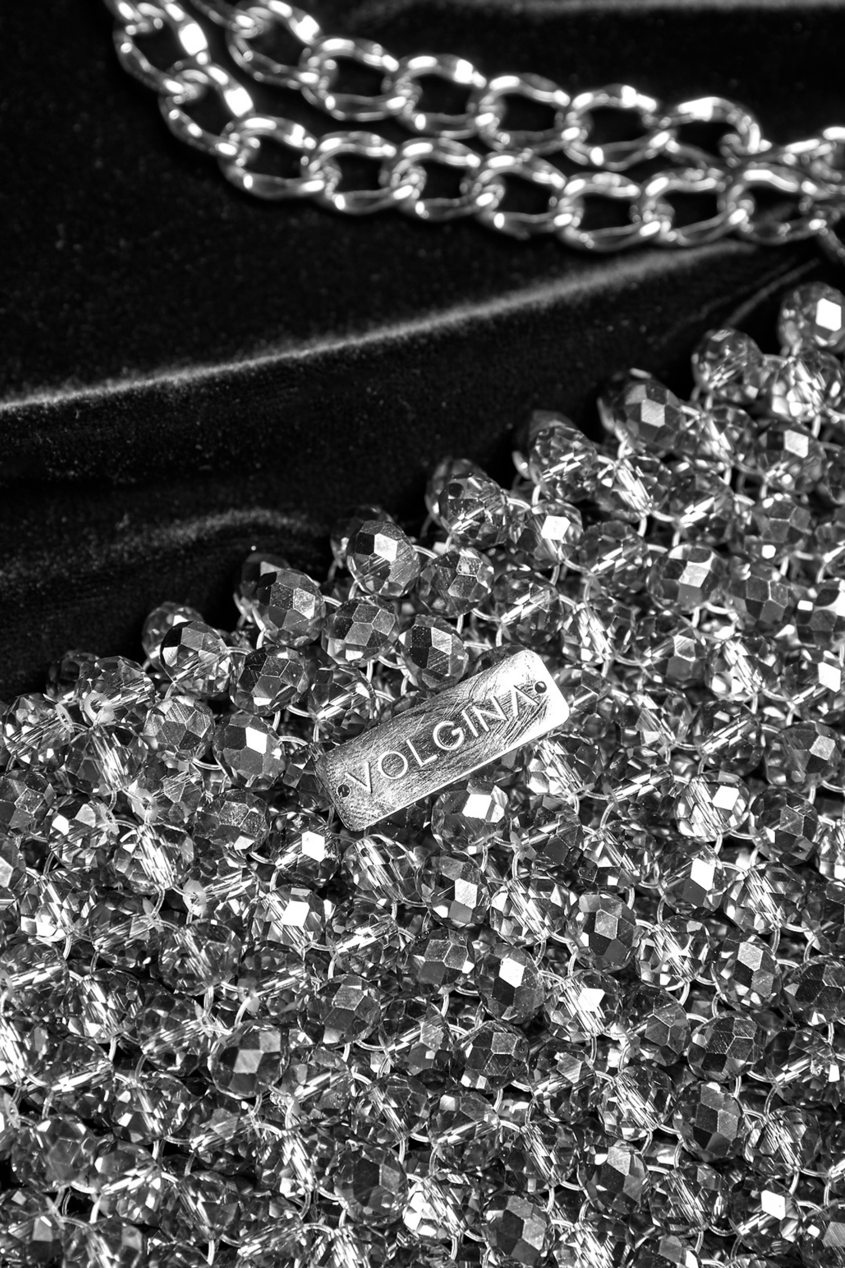 Silver Handbag with Swarovski Crystal Beads, Handmade