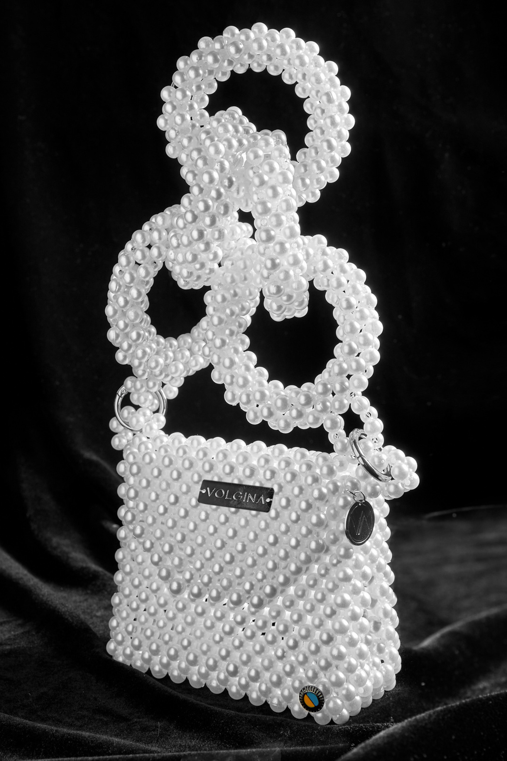 White Small Handbag with Swarovski Pearl Beads, Handmade
