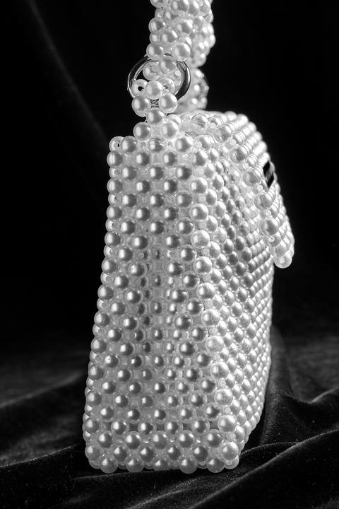 White Small Handbag with Swarovski Pearl Beads, Handmade